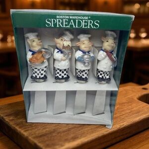 New Vintage Boston Warehouse Unique French Chef Pig Spreaders Set Cheese or Jam